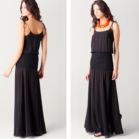 Halston Heritage Tie Strap Blouson Smocked Gown - Picture 4 of 7